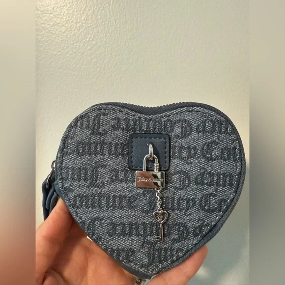 Juicy Couture Heart-Shaped Gray Wristlet with Lock Charm - Picture 3 of 5